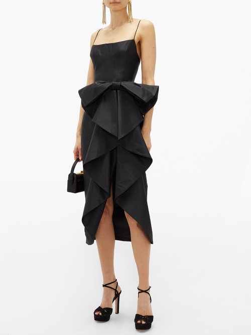 Rasario Bow-front Satin Dress Black – 60% Off Sale