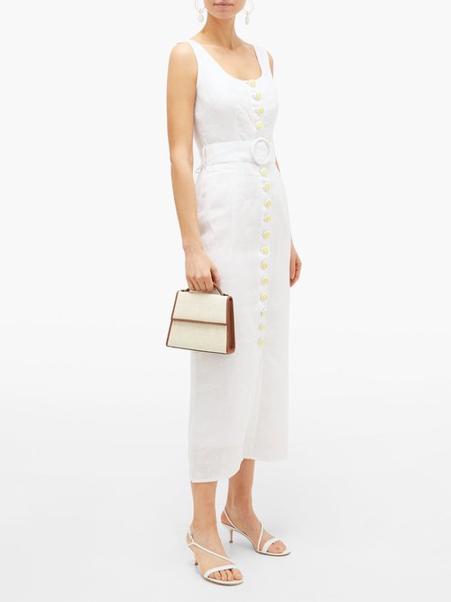 Gül Hürgel Belted Daisy-button Linen Midi Dress White