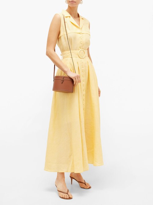Gül Hürgel Belted Linen-jacquard Shirt Dress Yellow
