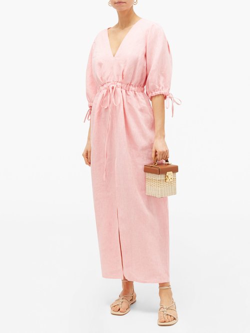 Gül Hürgel V-neck Linen Dress Pink
