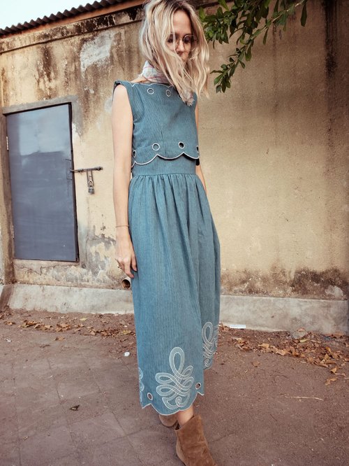 Innika Choo Fonda Laif Striped Organic-cotton Midi Dress Blue Stripe
