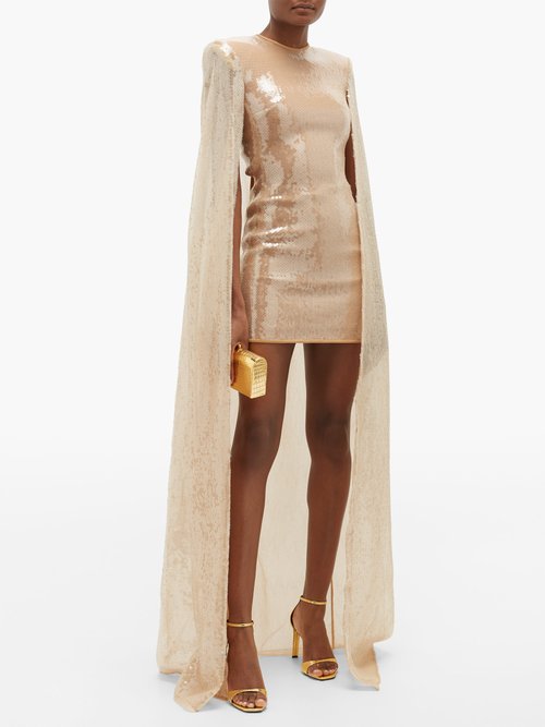 David Koma Sequinned Caped Mini Dress Gold - 60% Off Sale