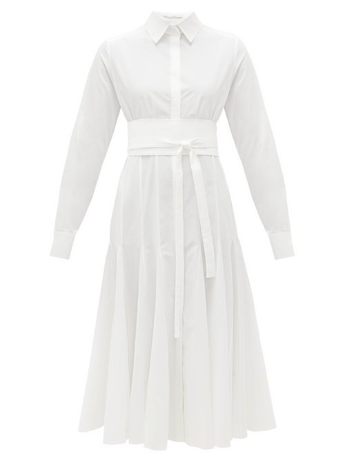 Another Tomorrow - Belted Godet-panelled Organic-cotton Shirt Dress White