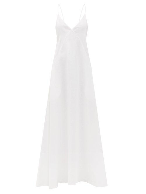 Another Tomorrow - Tie-back Organic-linen Maxi Dress White