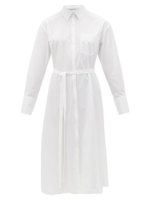 Another Tomorrow – Belted Organic Cotton-poplin Shirt Dress White