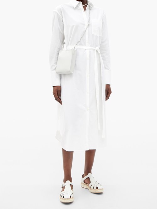 Another Tomorrow Belted Organic Cotton-poplin Shirt Dress White