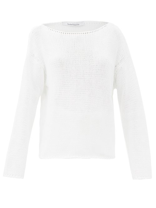 Another Tomorrow - Boat-neck Organic-cotton Sweater White