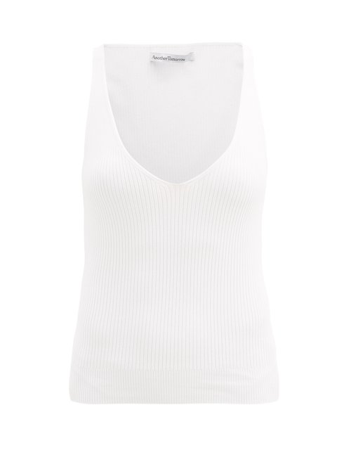 Another Tomorrow - V-neck Rib-knitted Tank Top White