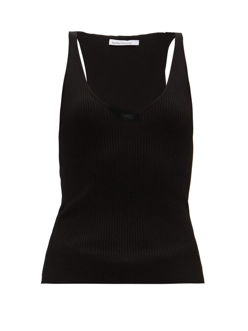 Another Tomorrow - Scoop-neck Ribbed-knit Tank Top Black