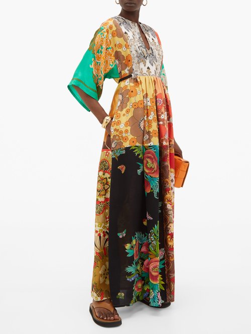 Rianna + Nina Vintage Patchwork Silk Maxi Dress Multi