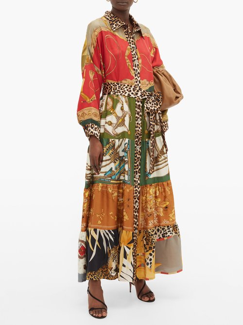 Rianna + Nina Vintage Silk-panelled Maxi Shirt Dress Multi
