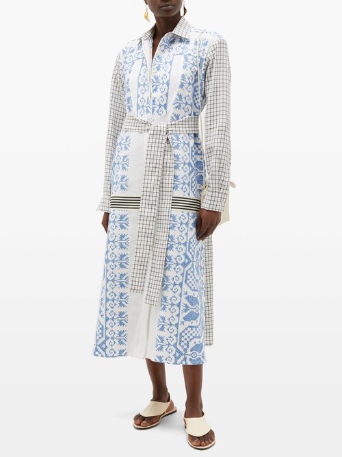Rianna + Nina Vintage Cross-stitch & Checked Cotton Shirt Dress Multi