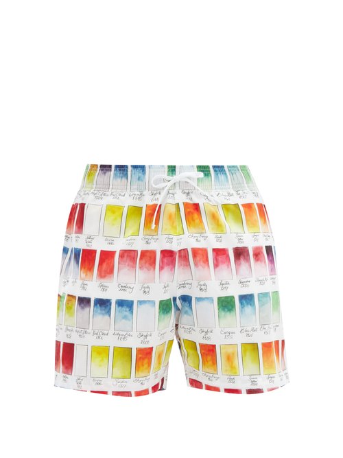 Amiri - Watercolor Swatches-print Swim Shorts - Mens - White Multi