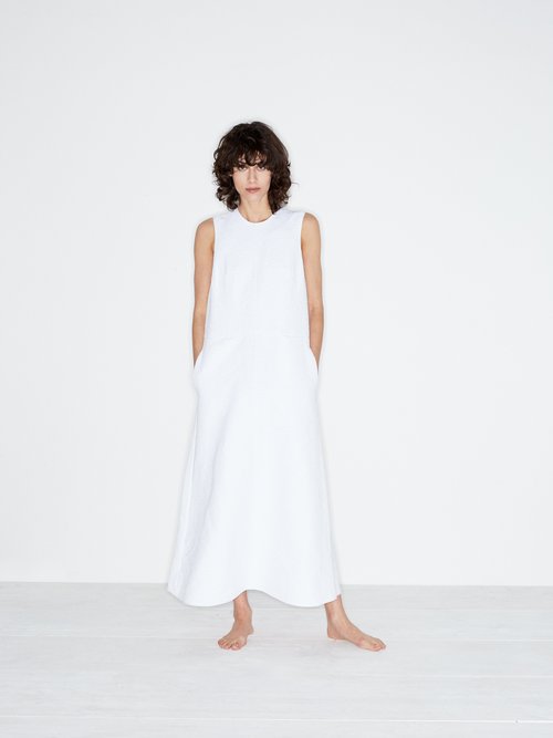 Raey A-line Sleeveless Cotton-blend Bouclé Dress White