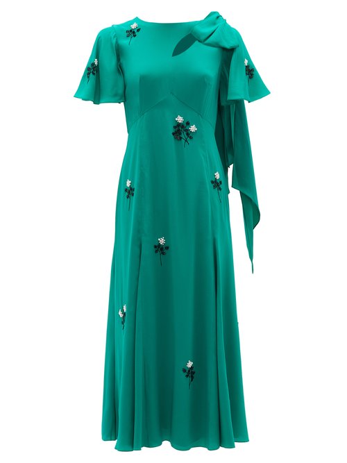 Erdem - Kirstie Floral-beaded Bias-cut Silk Dress Green