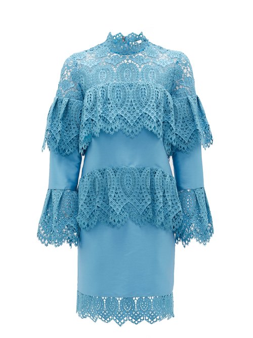 Erdem - Lyndell Layered Guipure-lace & Mikado Satin Dress Blue