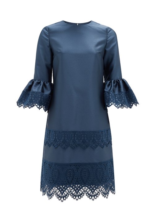Buy Erdem - Elijah Guipure Lace-trimmed Fluted-sleeve Dress Navy online - shop best Erdem clothing sales