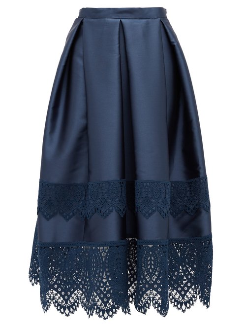 Erdem – Ina Guipure-lace Trimmed Mikado Skirt Navy