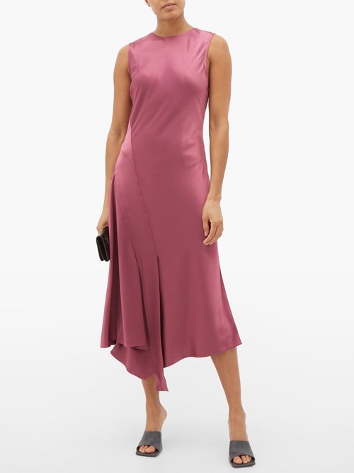 Sies Marjan Vanessa Asymmetric Satin Dress Mid Burgundy - 40% Off Sale