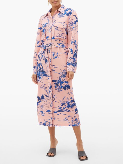 Sies Marjan Imogene Abstract-print Crepe Shirt Dress Blue Print - 40% Off Sale