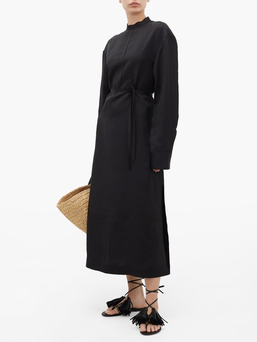 Jil Sander Stand-collar Belted Twill Shirt Dress Black - 40% Off Sale