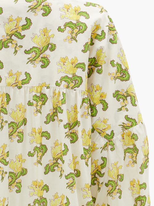 By Walid Rose Floral-print Cotton-poplin Lawn Dress Yellow White - 50% Off Sale