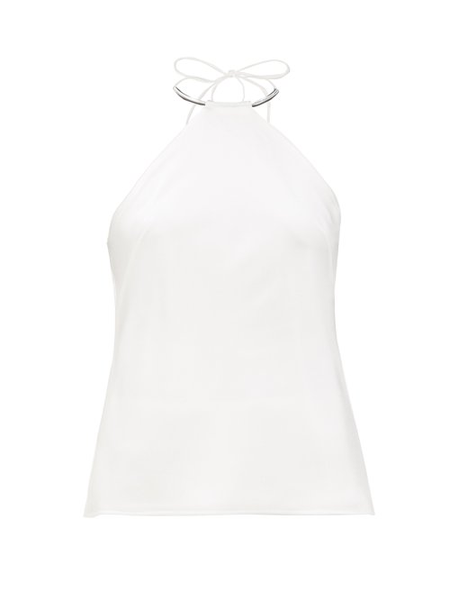 Galvan - Bari Metal-collar Halter-neck Satin Camisole White