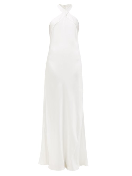Galvan - Monaco Halter-neck Silk-satin Gown White