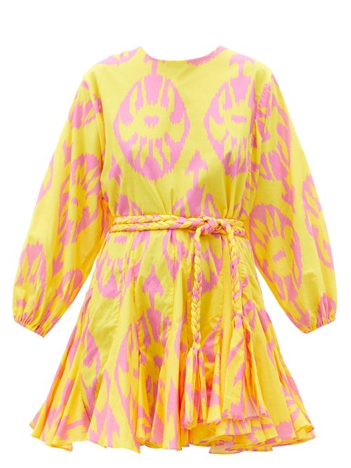 rhode - ella ikat-print cotton-gauze mini dress womens yellow print