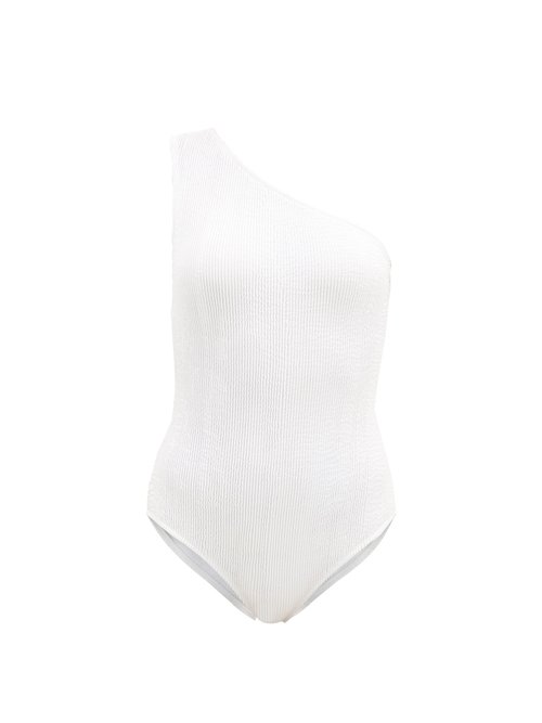 Bottega Veneta - One-shoulder Crinkle-ribbed Swimsuit White Beachwear