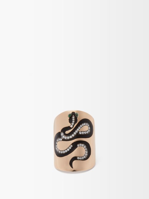 Diane Kordas Snake Diamond, Tsavorite & 18kt Rose-gold Ring