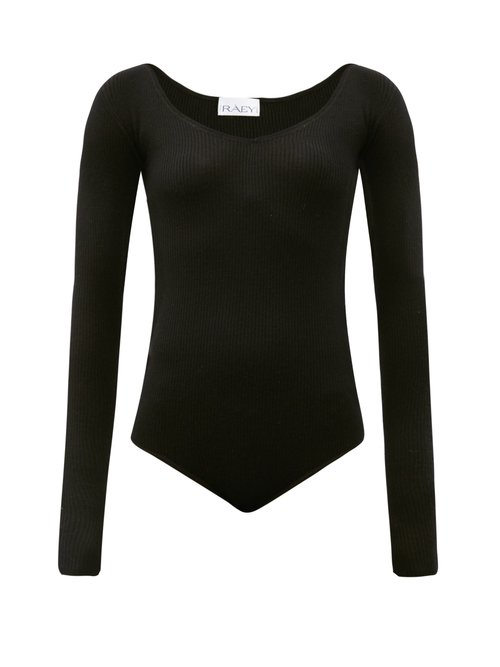 Raey - Deep-v Silk And Cashmere-blend Knitted Bodysuit Black