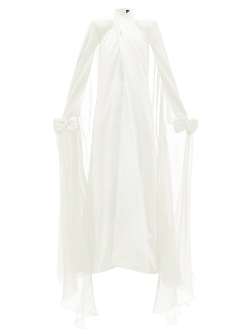 Richard Quinn – Bow-embellished Silk-georgette Gown Ivory