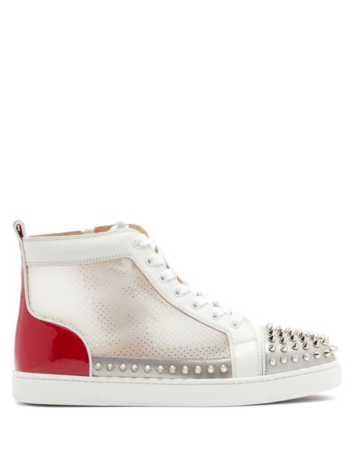 Buy Christian Louboutin - Donna Studded Leather And Mesh High-top Trainers White online - shop best Christian Louboutin shoes sales