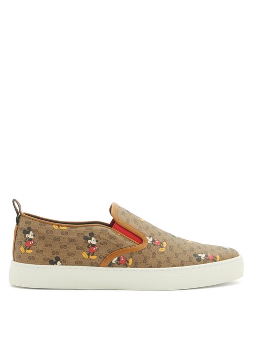 Gucci - Mickey Mouse-print Gg-canvas Slip-on Trainers - Mens - Brown Multi