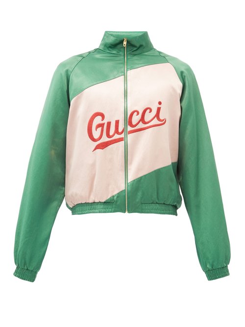 Gucci Logo-embroidered Cotton-blend Satin Bomber Jacket In Green 