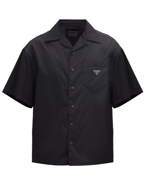 Shop Prada Cuban-collar Gabardine Shirt In Black