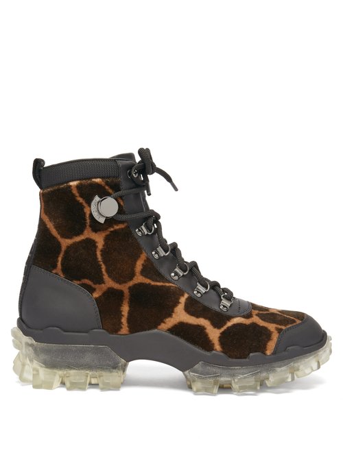 Moncler – Helis Giraffe-print Velvet Hiking Boots Leopard