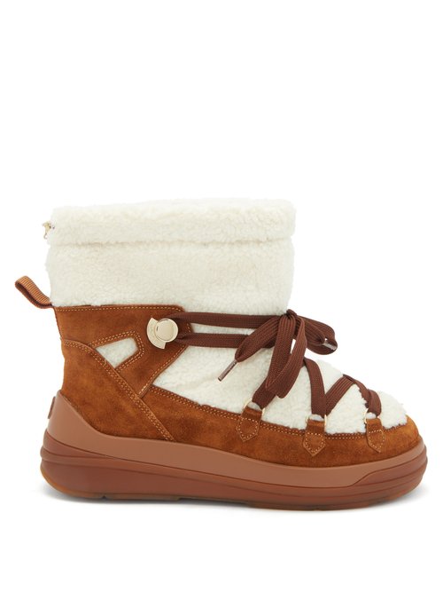 Moncler - Florine Shearling And Suede Snow Boots Tan White