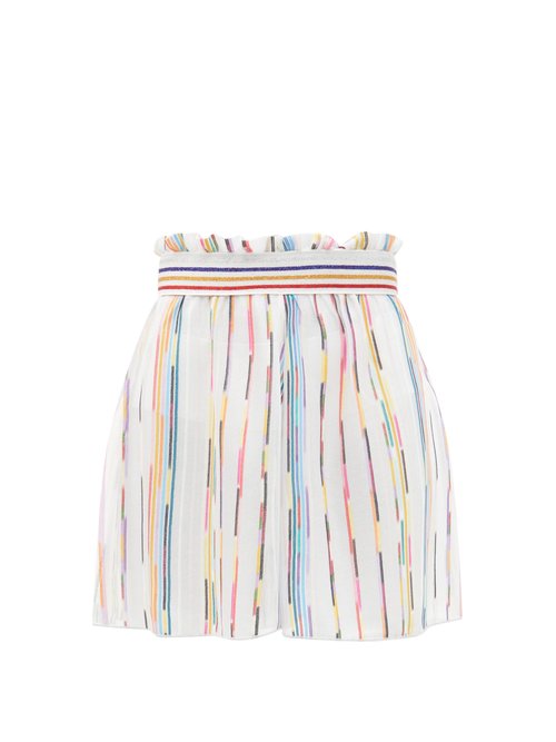 Missoni Mare - Paperbag-waist Striped Mesh Shorts White Multi Beachwear
