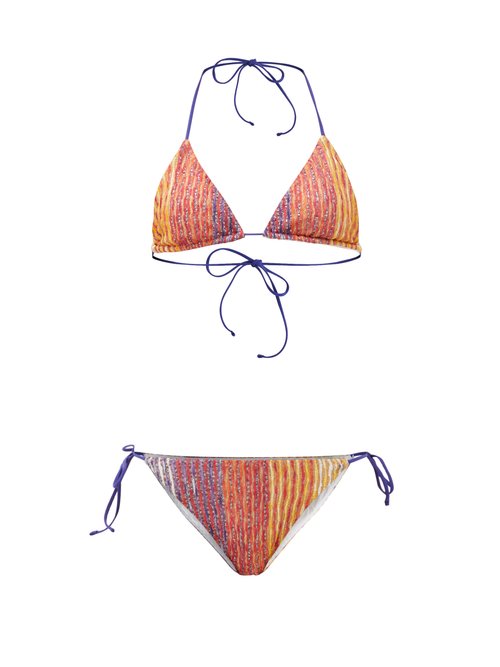 Buy Missoni Mare - Striped Lurex-jacquard Bikini Red Multi online - shop best Missoni Mare swimwear sales