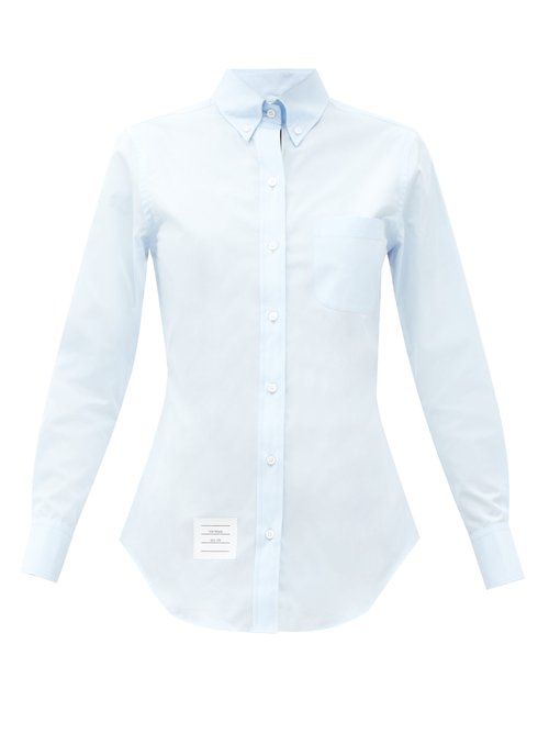 Thom Browne - Logo-label Cotton-poplin Button-down Shirt Blue