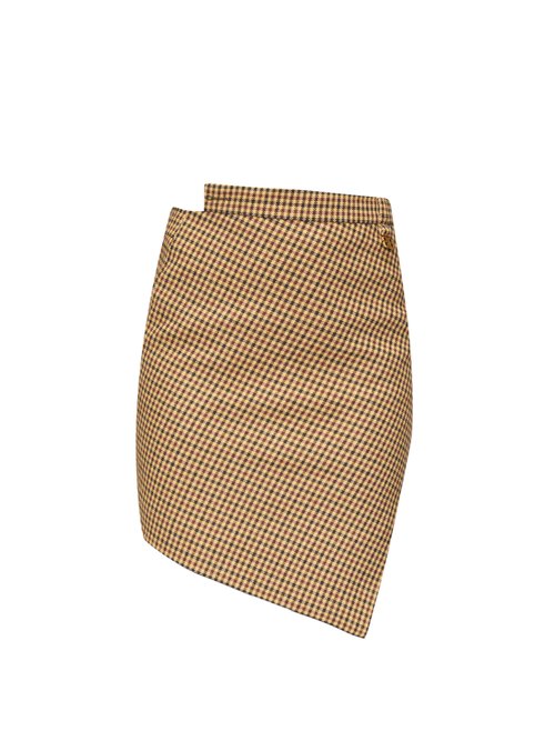 Balenciaga - Asymmetric Houndstooth Wool-blend Skirt - Womens - Beige
