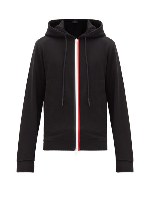 Moncler - Tricolor-stripe Cotton-jersey Hooded Sweatshirt - Mens - Black