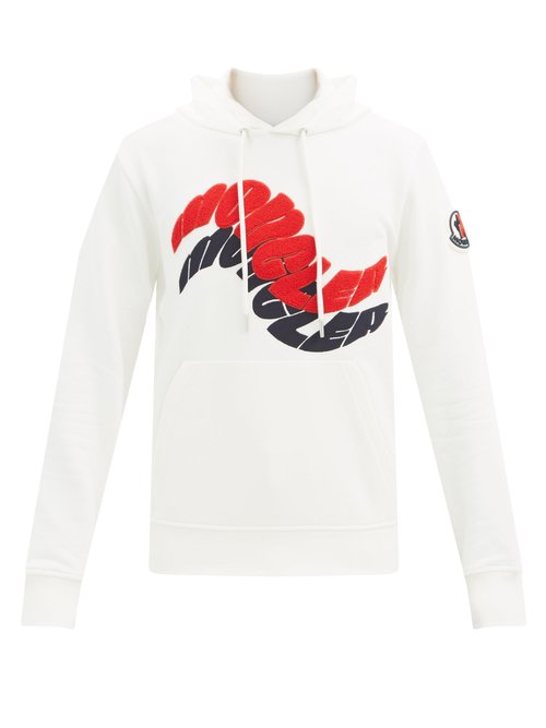 Moncler - Logo-appliqué Cotton-jersey Hooded Sweatshirt - Mens - White