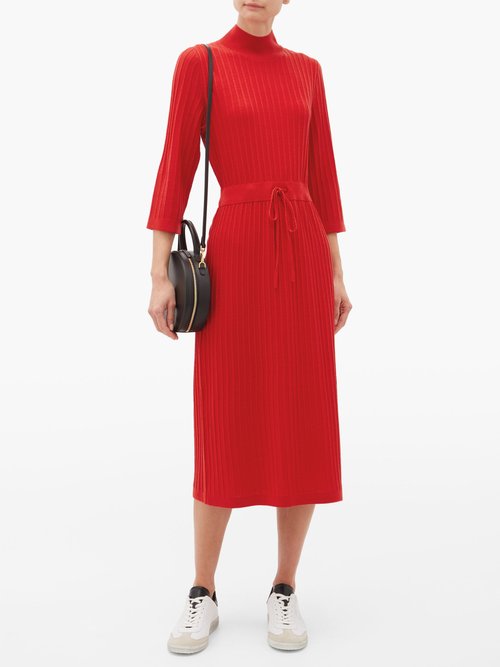 A.P.C. Vivianne Drawstring-waist Merino Wool Dress Red - 50% Off Sale