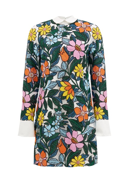 8 Moncler Richard Quinn - Beaded Floral-embroidered Organza Mini Dress