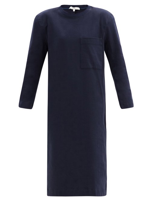 Tibi – Shoulder-padded Long-sleeved Cotton-jersey Dress Navy