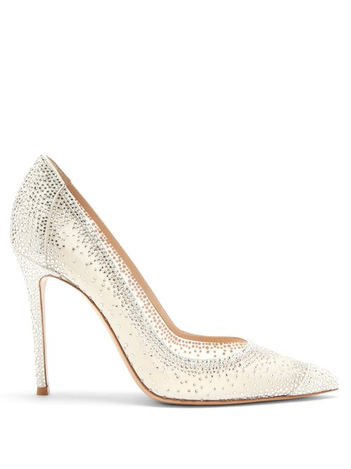 Gianvito Rossi – Rania Cystal-embellished Suede Pumps White