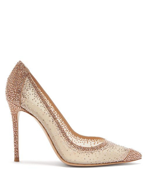 Gianvito Rossi – Crystal-embellished Organza Pumps Gold